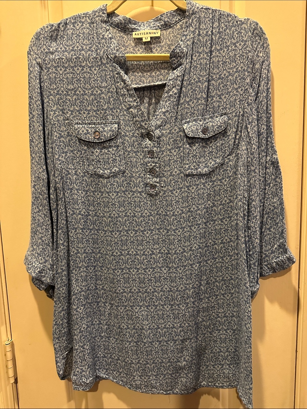 Artisan Ny Blue Printed Henley Tunic Top